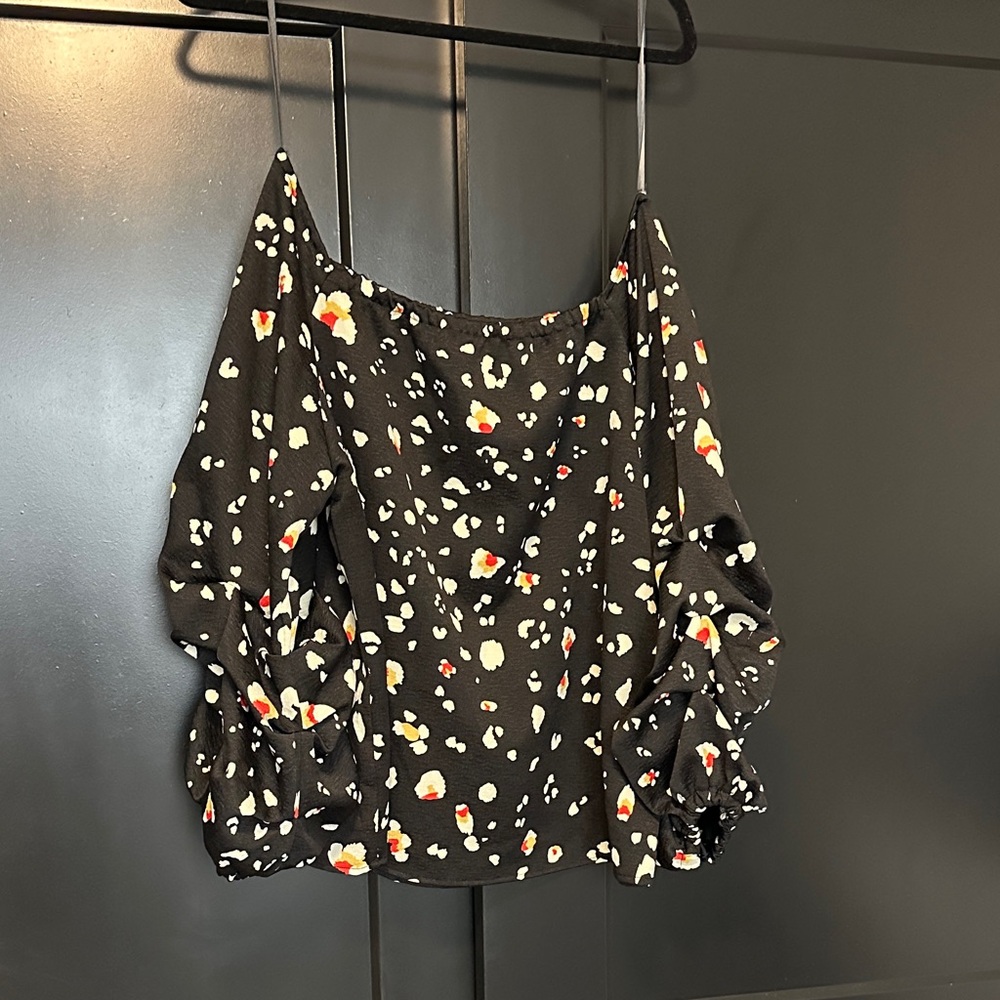 Halogen Black Off the Shoulder Blouse with Pouf Sleeves